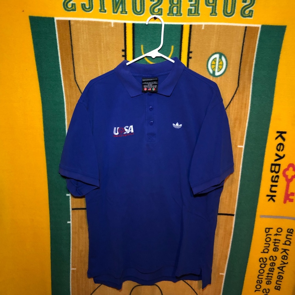Vintage Adidas USA Olympics Blue Polo Shirt XL
